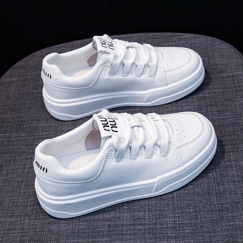 Wholesale 2023 Leather Thick Sole Lace Up Casual Sports Velcro Small White Shoes